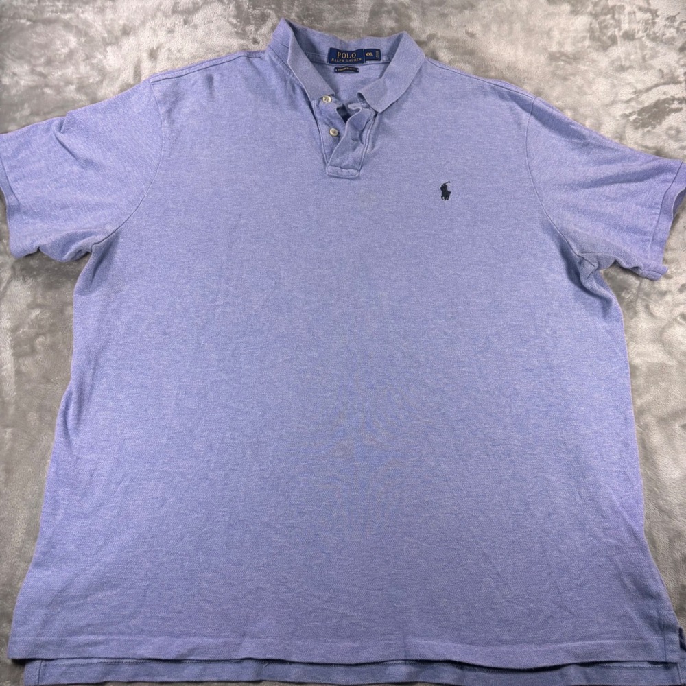 Polo Ralph Lauren Mens XXL Custom Slim Fit Polo Shirt Blue Heather Mesh Cotton